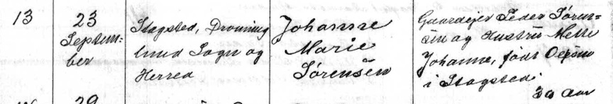 parish record of birth Johanna Sorensen
              1907